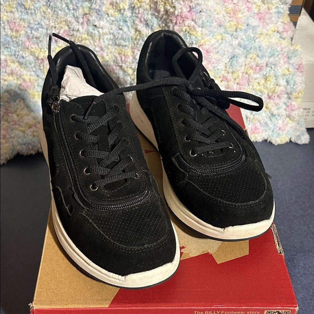 Billy Footwear Suede Lace-Up Zip-On Black Women's Sneakers, Size 9.5